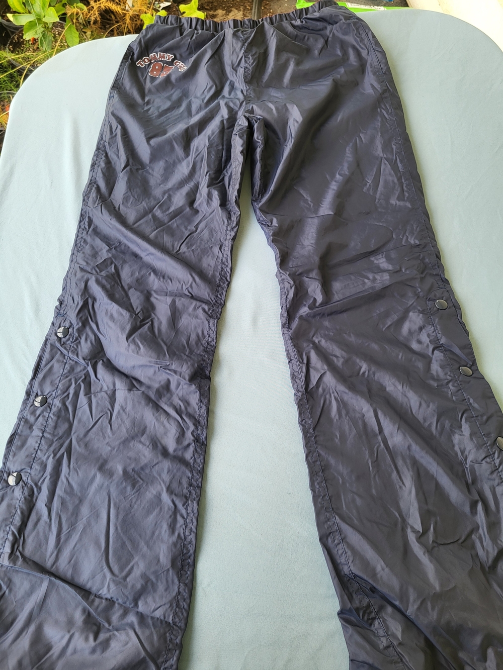 Vintage Y2K Tommy Girl Sport Track Pants Women’s L Navy Nylon Flare Wide Leg